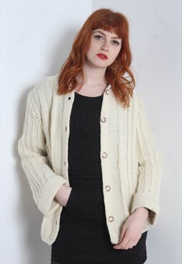 Vintage 90's Aran Knit Cable Cardigan - Cream