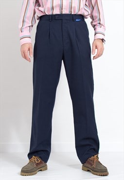 Vintage pleated wool pants in navy blue formal event