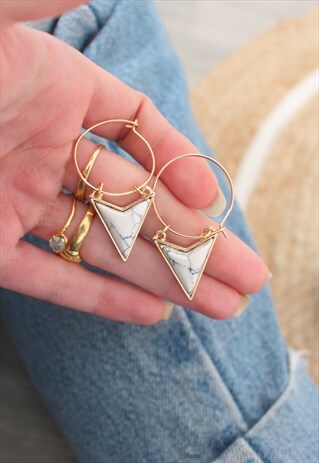 MARBLE PRINTED TRIANGLE SHAPE EARRINGS