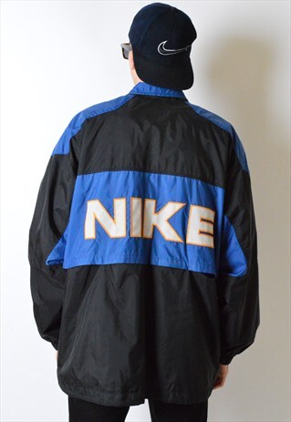 VINTAGE 90S BLACK AND BLUE SHELL SPORTS JACKET
