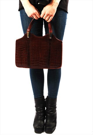 VINTAGE CROCODILE STYLE LEATHER HAND BAG