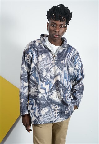 VINTAGE 1/4 ZIP FLEECE IN ABSTRACT PATTERN