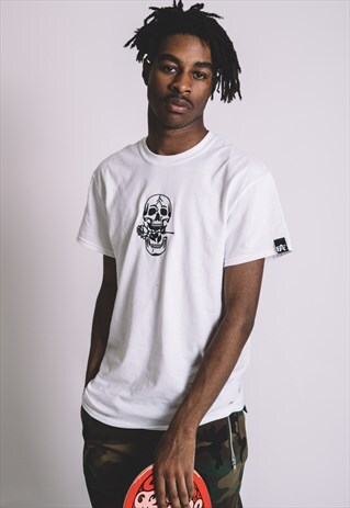 EMBROIDERED SHINKO SKULL T-SHIRT - WHITE