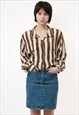 80S VINTAGE SETA BROWN STRIPED BUTTONS UP BLOUSE 2444