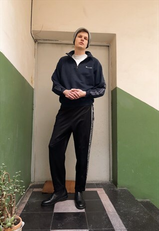 RARE VINTAGE LOGO TAPED CHAMPION HALF ZIP UP SWEATSHIRT