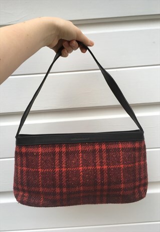 WOMENS BURBERRY HANDBAG RED CHECKED RECTANGLE WOOL BAG
