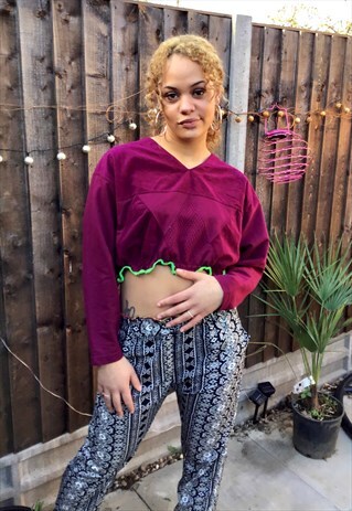 90S PEACH FEEL BURGUNDY CROP SWEATER