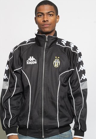 VINTAGE KAPPA JUVENTUS TAPE LOGO TRACK JACKET BLACK