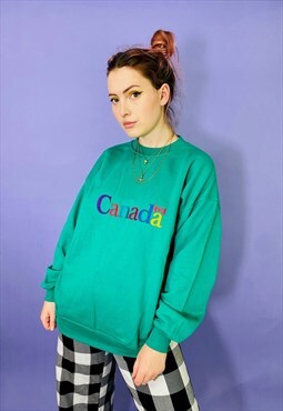 Vintage Canada Embroidered Green Sweatshirt