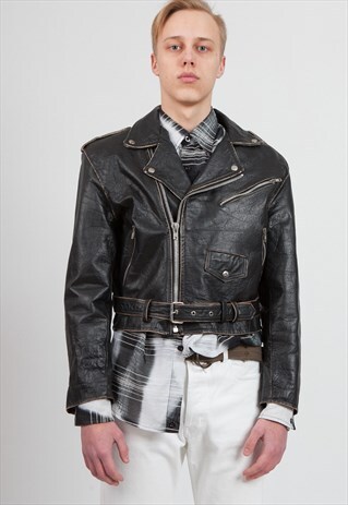 VINTAGE BLACK LEATHER BIKER JACKET