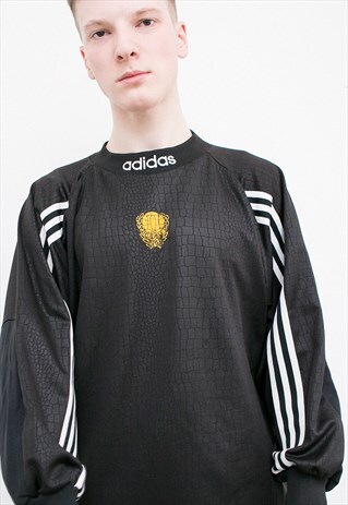 VINTAGE ADIDAS SNAKE PRINT BLACK SPORT TOP THREE STRIPES