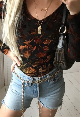 VINTAGE 90S Y2K BLACK BROWN TIGHT TOP