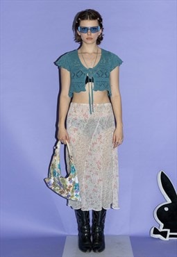 Vintage 90's retro floral flowy see through skirt in pastels