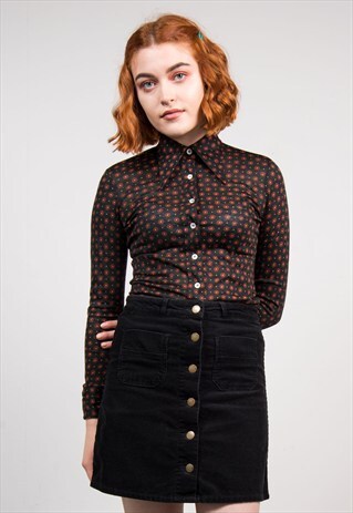 VINTAGE NAVY RETRO PATTERN SHIRT