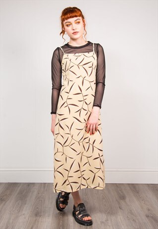 90'S VINTAGE CREAM PATTERNED SLIP STYLE SUMMER DRESS