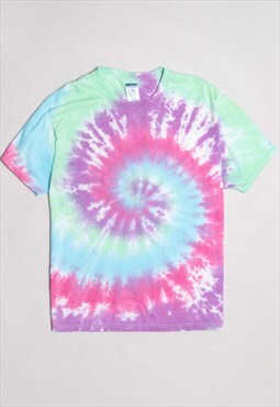 Pink/green tie-dye short sleeve round neck T-shirt