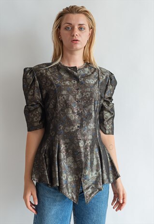 VINTAGE 80S METALLIC BLOUSE WITH PUFFER SLEEVE