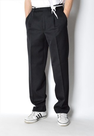 VINTAGE 90S BLACK MINIMALIST WOOL BLEND PANTS