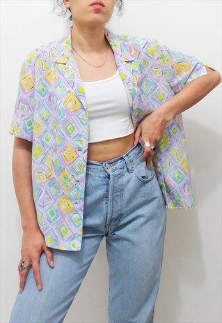 VINTAGE 80S ABSTRACT CRAZY PATTERN OVERSIZE SUMMER SHIRT