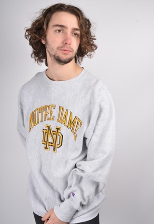 VINTAGE CHAMPION NOTRE DAME REVERSE WEAVE SWEATSHIRT IN GREY