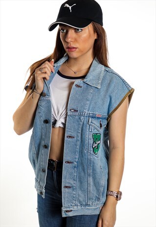 VINTAGE SLEEVELESS DENIM JACKET J2260