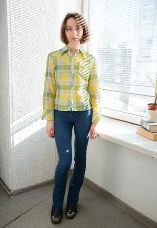 Vintage 70's Green/Yellow Checked Western Shirt