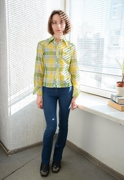 Vintage 70's Green/Yellow Checked Western Shirt