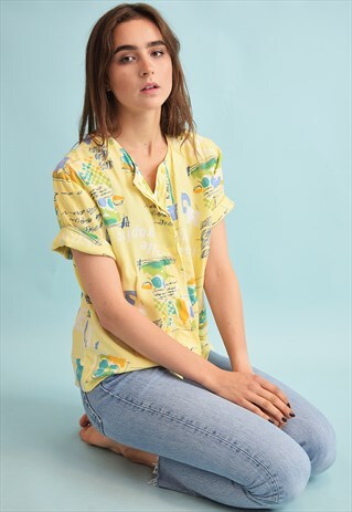 90'S RETRO ABSTRACT PRINT FESTIVAL OVERSIZED BLOUSE TOP