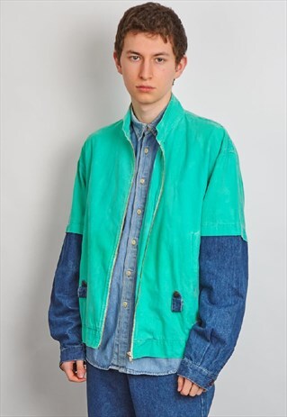VINTAGE 80'S HONKY GREEN AND DENIM BOMBER JACKET