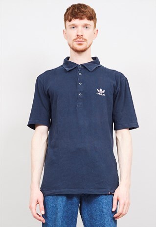 VINTAGE 90'S ADIDAS NAVY POLO T-SHIRT