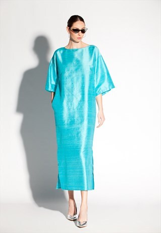 SUMMER MAXI DRESS/ SILK DRESS/ TURQUOISE DRESS