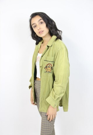 VINTAGE 90'S PATTERNED CORD GREEN SHIRT