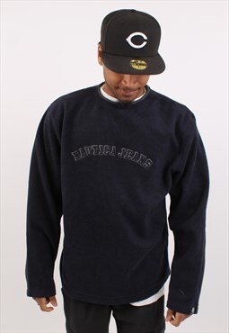 Vintage Nautica Jeans Navy Fleece Spell Out Sweatshirt