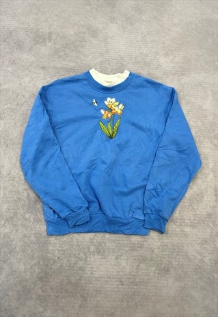 VINTAGE SWEATSHIRT EMBROIDERED FLOWERS PATTERNED JUMPER