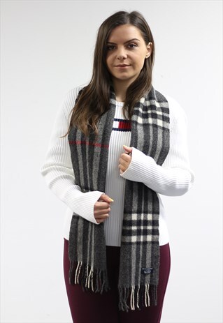 VINTAGE CASHMERE CHECKED SCARF CREAM-AS177
