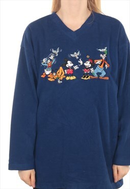 Vintage Disney - Blue Embroidered Fleece Sweatshirt - XLarge