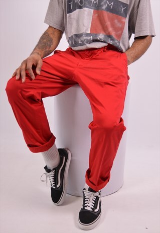 TOMMY HILFIGER MENS VINTAGE TROUSERS W38 L30 RED 90S
