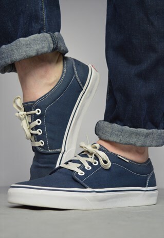 VINTAGE 90S VANS NAVY SKATE SHOES MENS TRAINERS GRUNGE