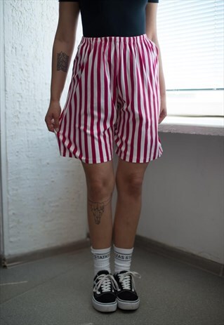 VINTAGE 80'S PINK/WHITE STRIPED COTTON SHORTS