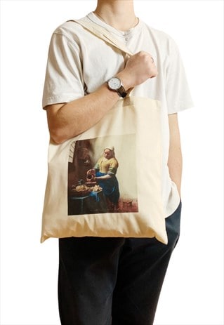 JOHANNES VERMEER MILKMAID VINTAGE ART TOTE BAG