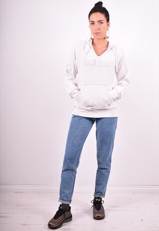 ADIDAS WOMENS VINTAGE HOODIE JUMPER MEDIUM WHITE 90'S