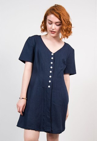 VINTAGE CUT OUT BACK BUTTON FRONT MINI DRESS