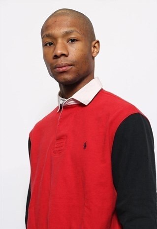 VINTAGE RALPH LAUREN LONG SLEEVED LOGO RUGBY POLO SHIRT RED