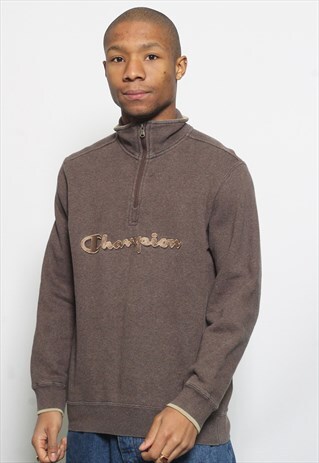 VINTAGE CHAMPION 1/4 ZIP SWEATSHIRT BROWN