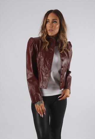 VINTAGE LEATHER JACKET SHORT CROPPED UK S 10 (J9BB)