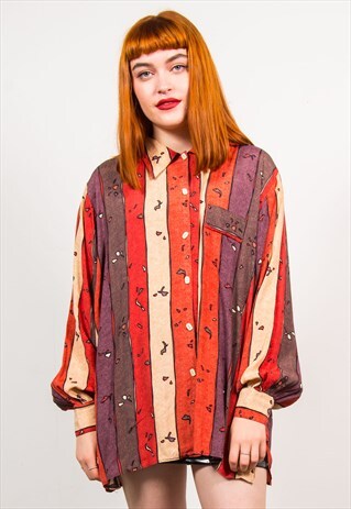 VINTAGE 90'S RED STRIPED BATIK PATTERN SHIRT