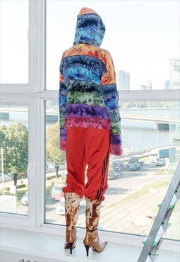 Y2K Vintage witchy stitched zip up hoodie in rainbow