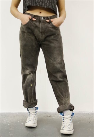VINTAGE LEVI'S 501 GREY PAINT MOM JEANS