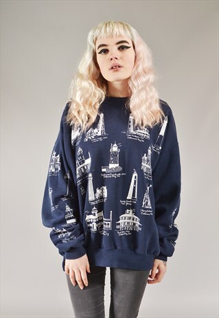 VINTAGE LIGHTHOUSE SWEATSHIRT NAVY BLUE