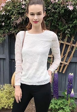 Long Sleeve Lace Top in White